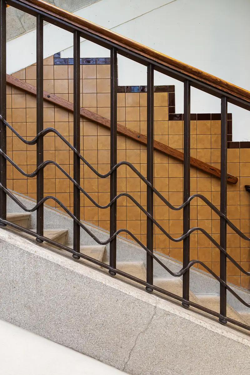 Art Deco Staircase Railing with Wave Ironwork, Amalienbad Vienna