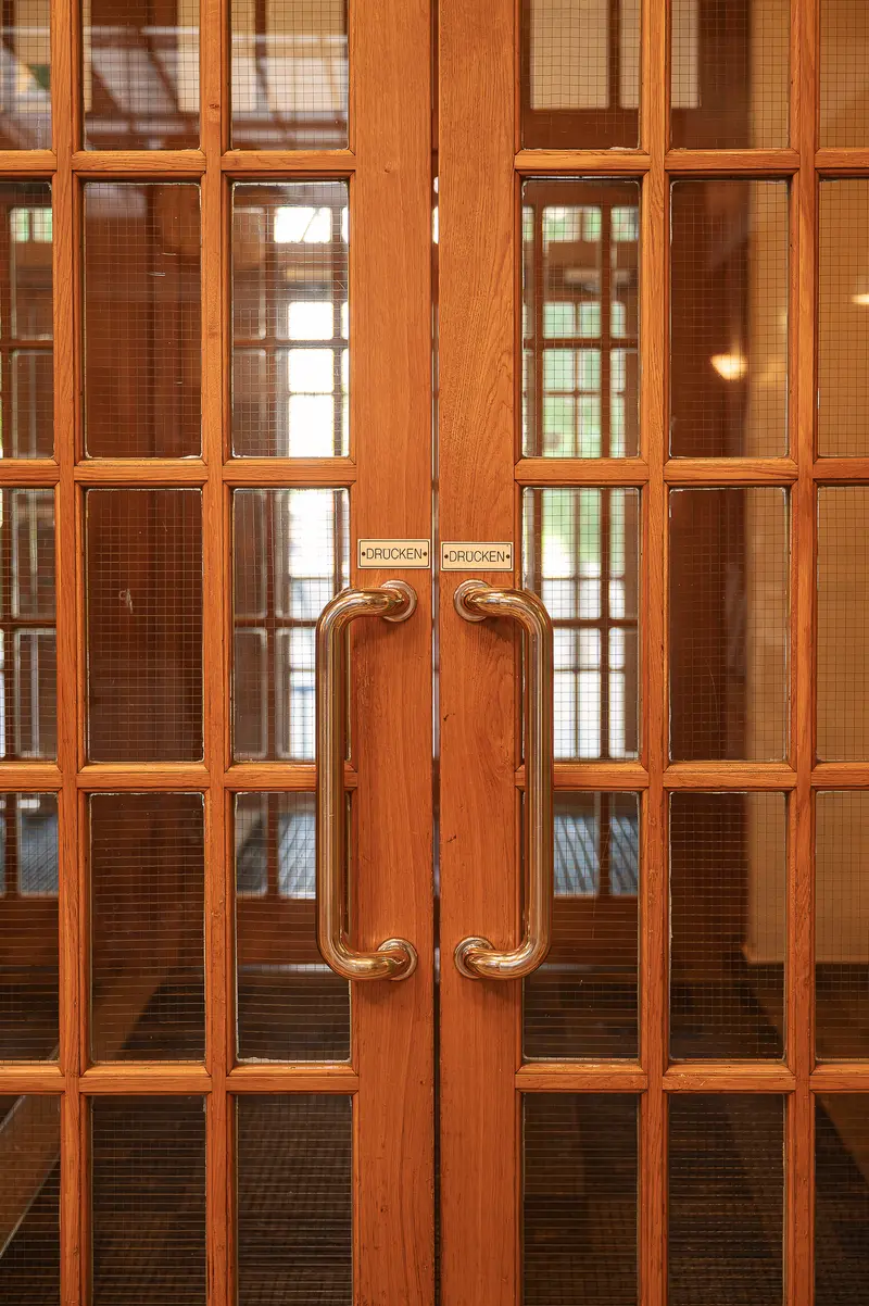 Glazed Wooden Double Doors with Brass Handles, Amalienbad Vienna