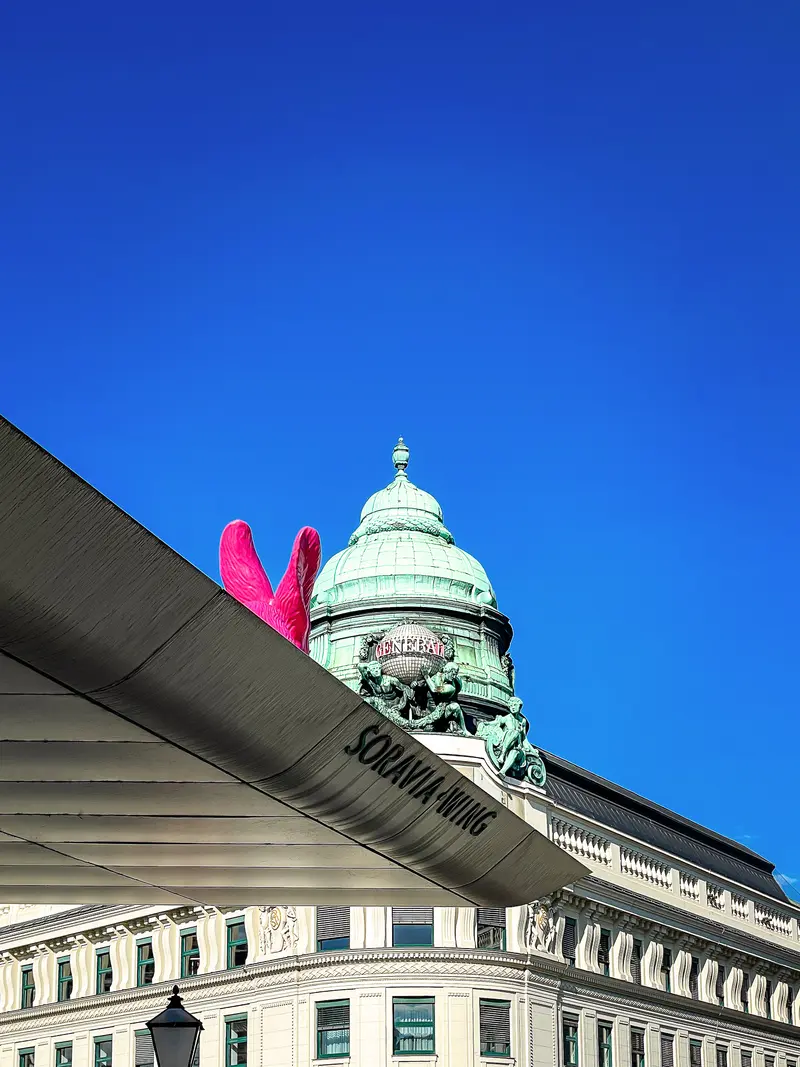 Pink Rabbit Sculpture on Rooftop at Solavia Wing Vienna
