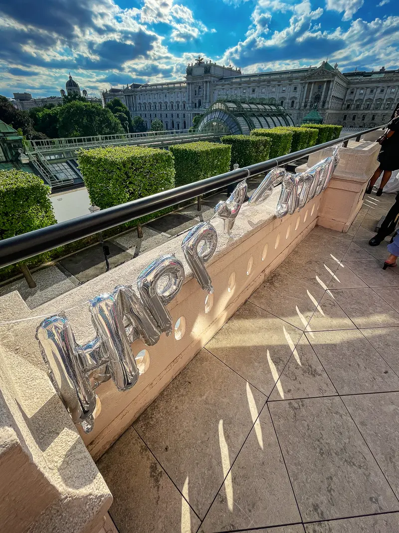 "Happy" Balloon Letters on Albertina Rooftop Terrace, Vienna