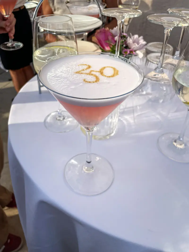 Anniversary Cocktail with "250" Foam Art at Outdoor Reception