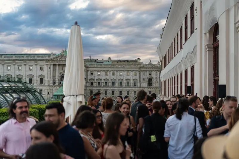 Outdoor Terrace Reception at Albertina Modern with Hofburg in Background
