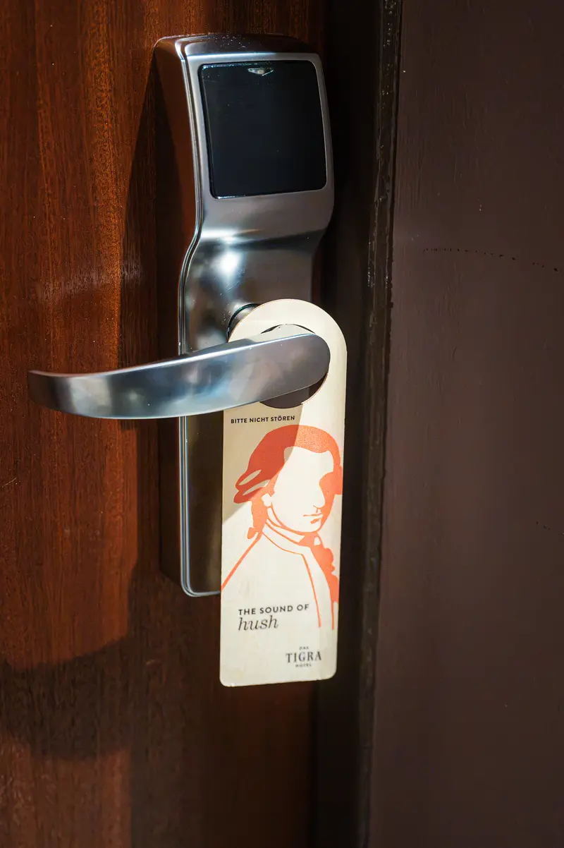 "The Sound of Hush" Mozart door hanger at Hotel Das Tigra, Vienna