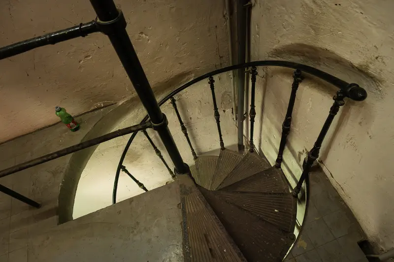 Cast-iron spiral staircase inside the Glanzstoff factory, St. Pölten, Open House 2026