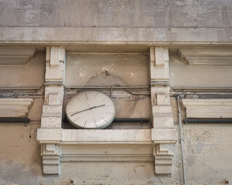 Historic Factory Clock in Stucco Niche at Glanzstoff St. Pölten Open House 2026