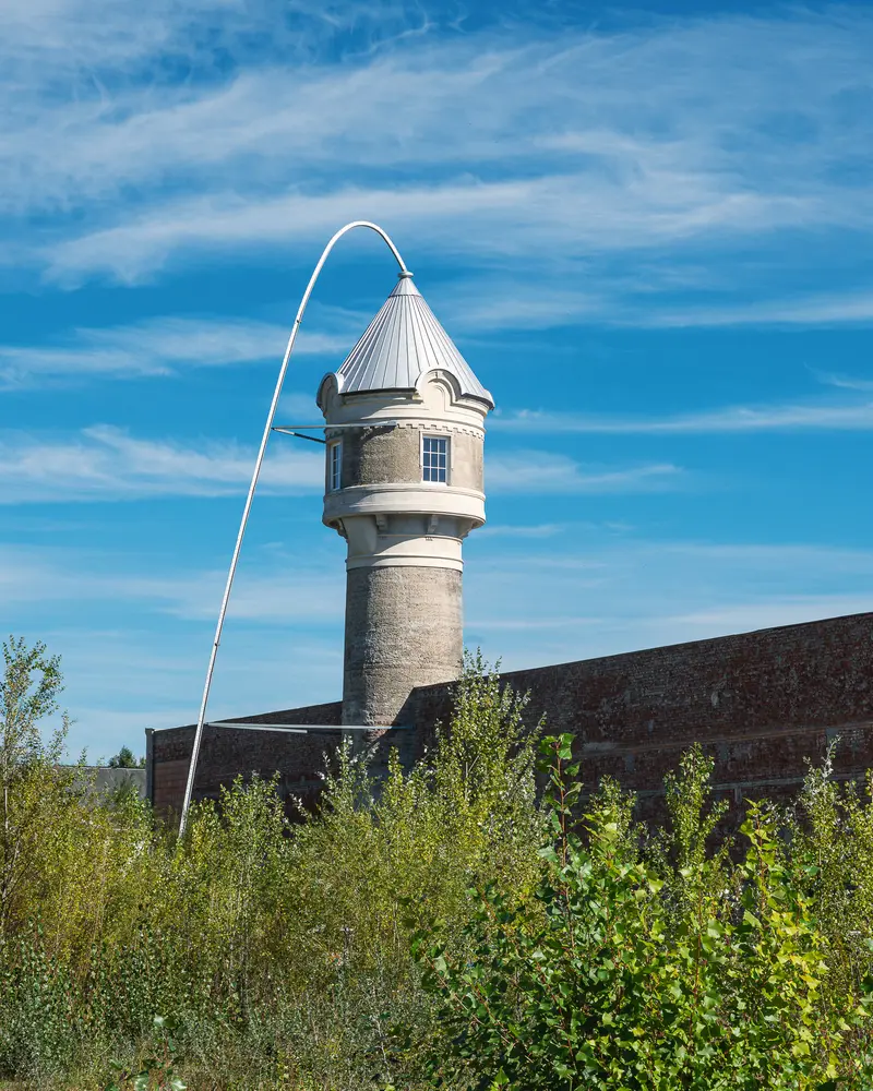 Historic water tower and brick wall on the Glanzstoff site, St. Pölten, Open House 2026