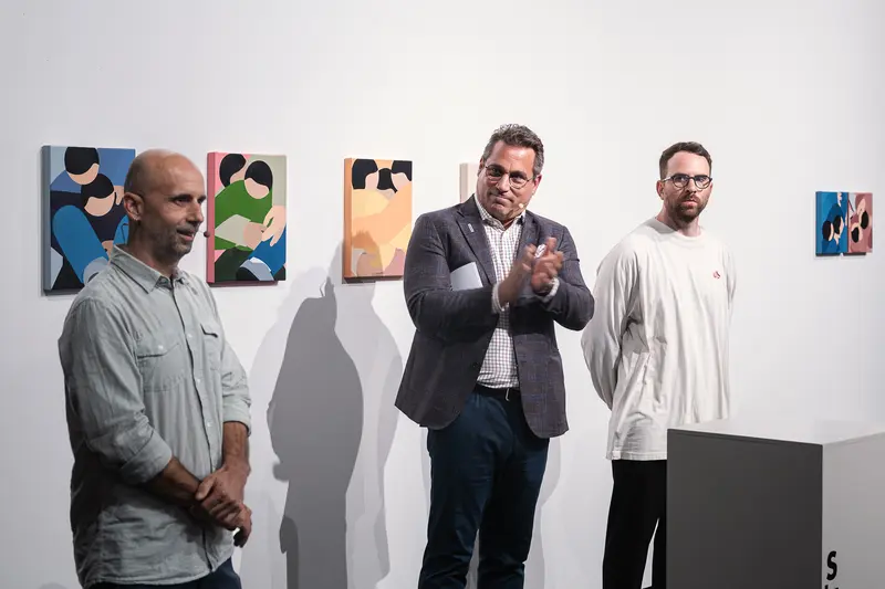 Sebastian Haselsteiner, Miha Colner and Marko Sajn at "Becoming One" opening, Strabag Art Site