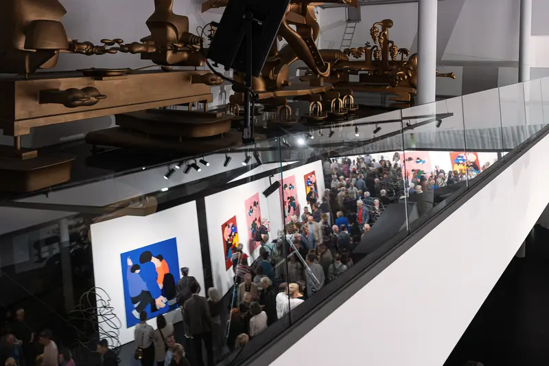 Crowd at Marko Sajn "Becoming One" Opening Seen from Strabag Art Site Gallery Balcony
